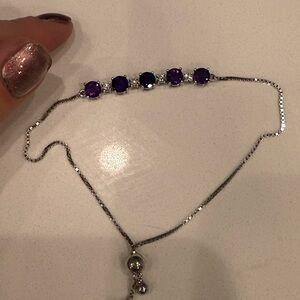 Amethyst and diamond sterling silver bracelet